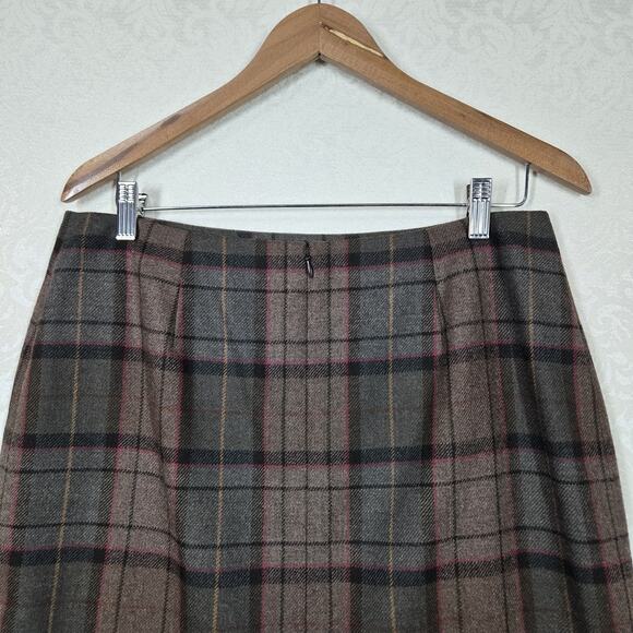 VTG Casual Corner 100% Wool Skirt sz XL* Brown Green Plaid Preppy READ - Picture 6 of 16